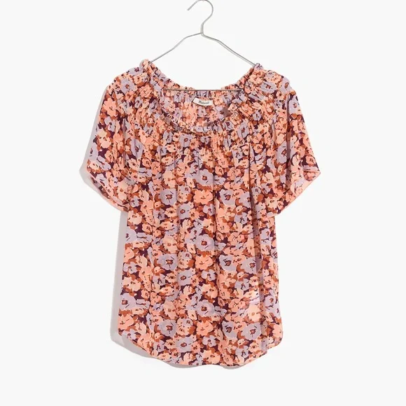 Madewell Smocked Mock Neck Top Floral Breeze size medium - Picture 3 of 10